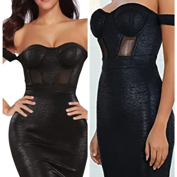 Miss Circle Elegant Black Off-Shoulder Corset Dress - Picture 1 of 16
